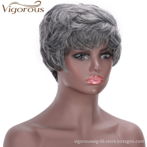 Vigorous Hot Bob Ombre Grey Short Pixie Cut Wig Synthetic Machine Made Wigs for African American Women Cosplay Daily Party  Use